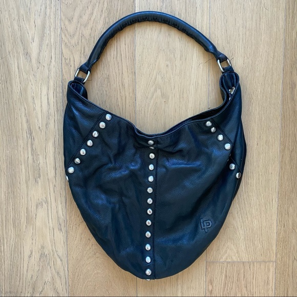 Linea Pelle Handbags - [Linea Pelle] Black Studded Leather Hobo